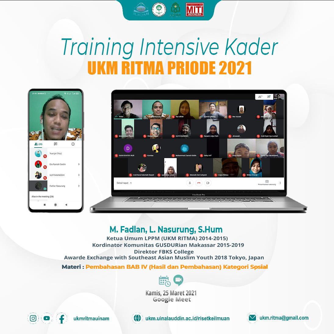 DEPARTEMEN KEORGANISASIAN DAN KEANGGOTAAN UKM RITMA KEMBALI MENGGELAR TIK VIA Gmeet