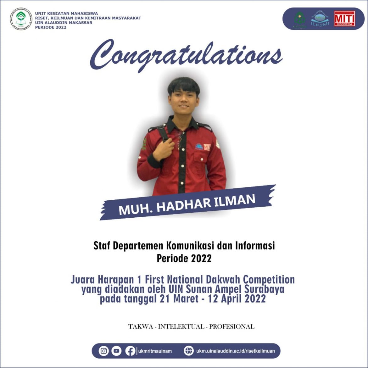 Ilman Berhasil Meraih Juara Harapan Satu dalam Ajang First Dakwah Competition Festival Nasional